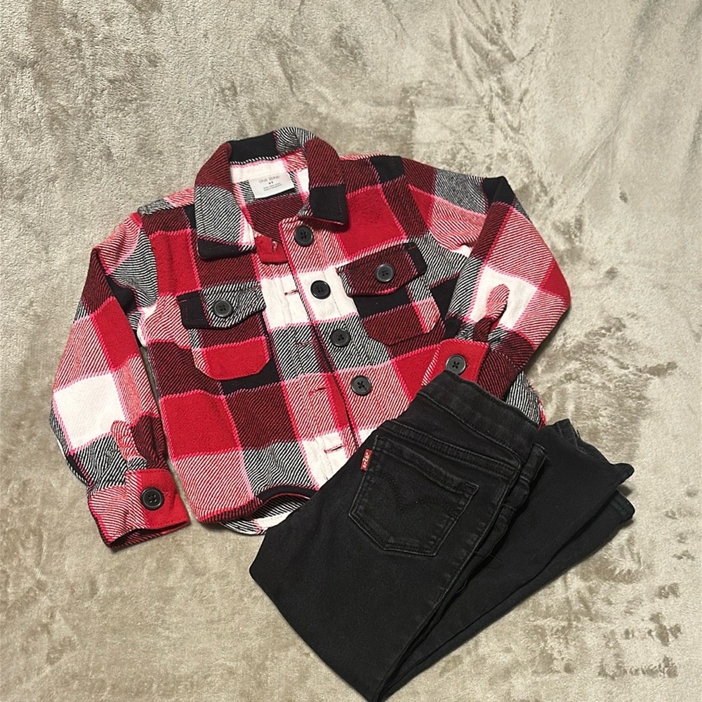 Plaid Jacket and jeans outfit 4T